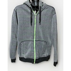 Surplus Hoodie Mens XL Sherpa Lined Full Zip‎ Gray With Green Stripes Minor Flaw